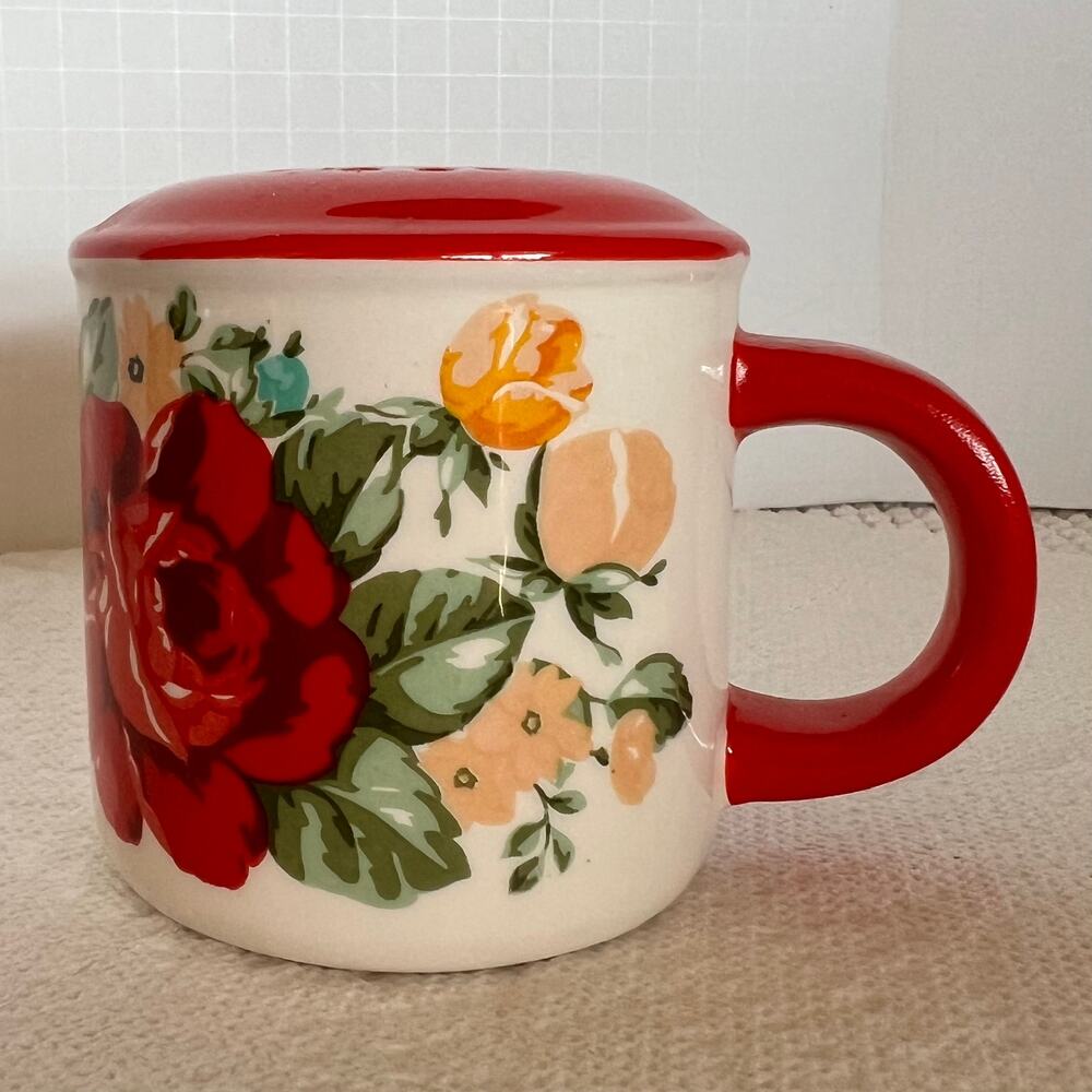 Pioneer Woman Salt Shaker Vintage Floral Red Roses Flowers